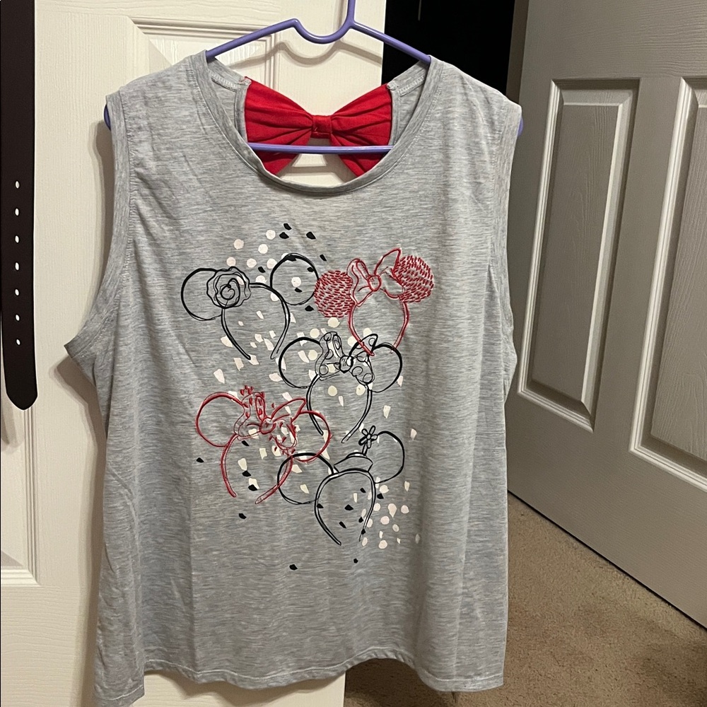 Gray Disney tank featuring Minnie headbands and a cute red bow on the back.